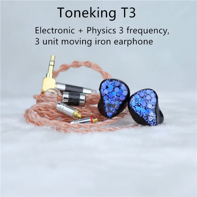 TONEKING T3 3BA Moving Iron Hybrid Hifi Music Audiophile  In-ear Earphones Monitor MMCX 6N Single Crystal Copper Cable Earphones