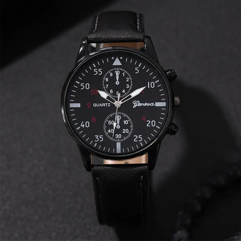 3PCS Set Fashion Mens Watches Men Necklace Bracelet Leather Quartz Watch Male Business Casual Wrist Watch Relogio Masculino