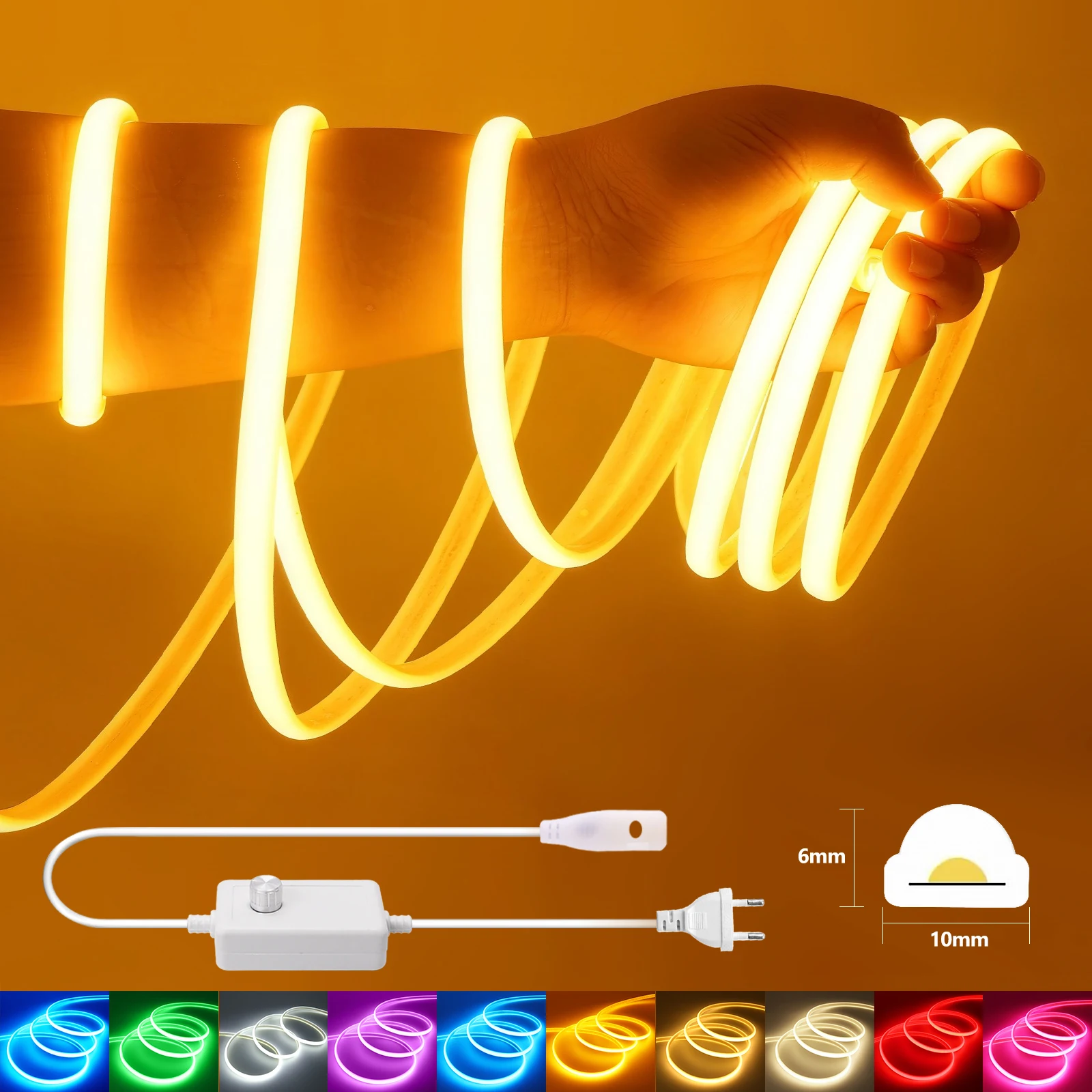 220V COB LED Light Strip IP65 Waterproof Ribbon Tape With EU Dimmer Switch Plug Flex FOB Neon Strips For Home Garden Lighting view 2