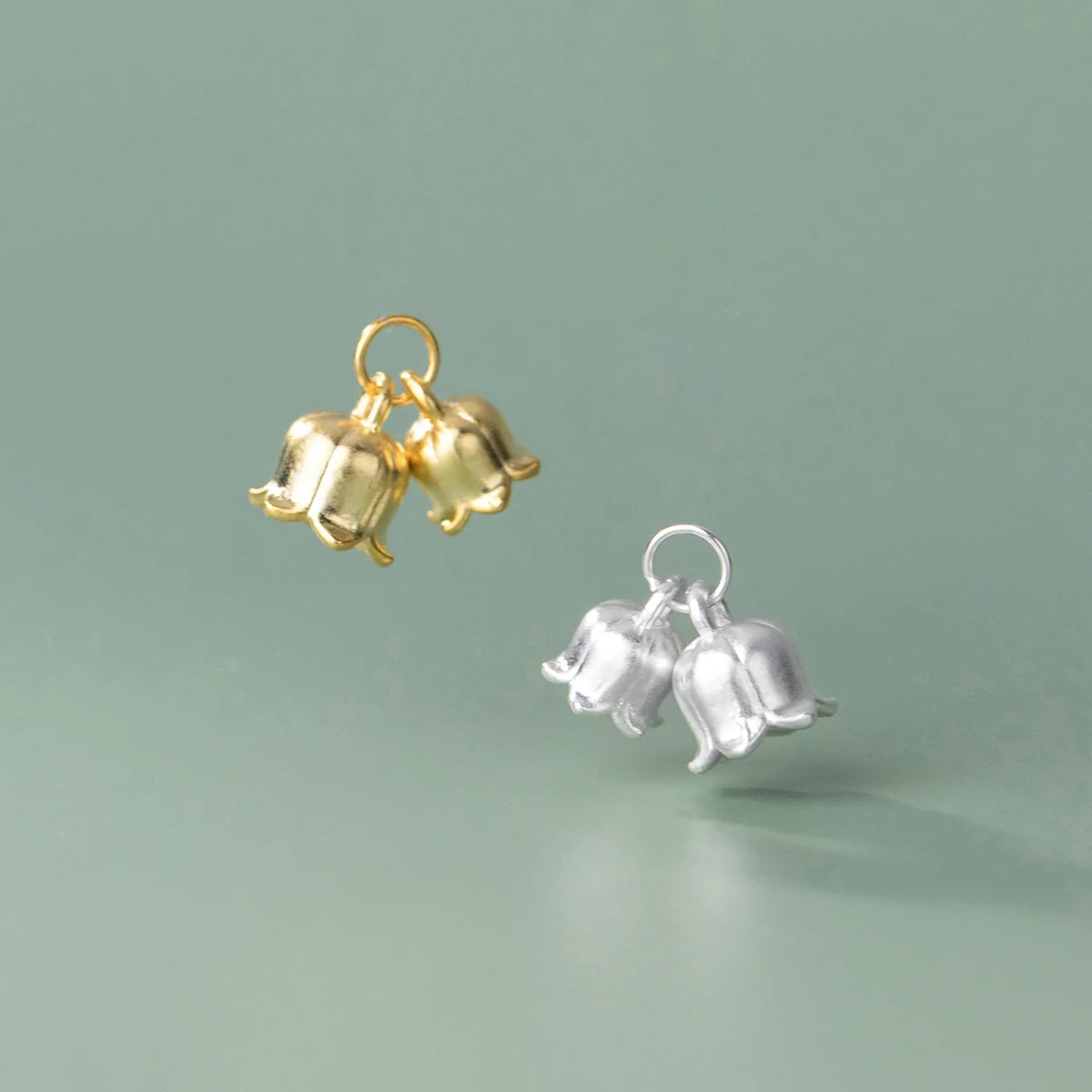 Charms 925 Silver Electroplated Seedless Double Bell Necklace Pendant Handmade DIY Accessories Charms for Bracelet Plata 925
