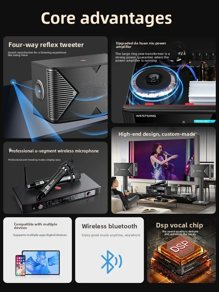 Home KTV audio set Professional K-song speakers Power amplifier microphone Full set of home theater equipment