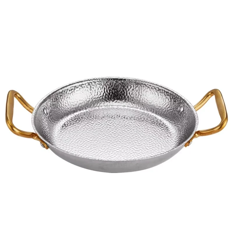 Stainless Steel Frying Pan Triple layer frying pan with two ears High quality golden handle shallow frying pan