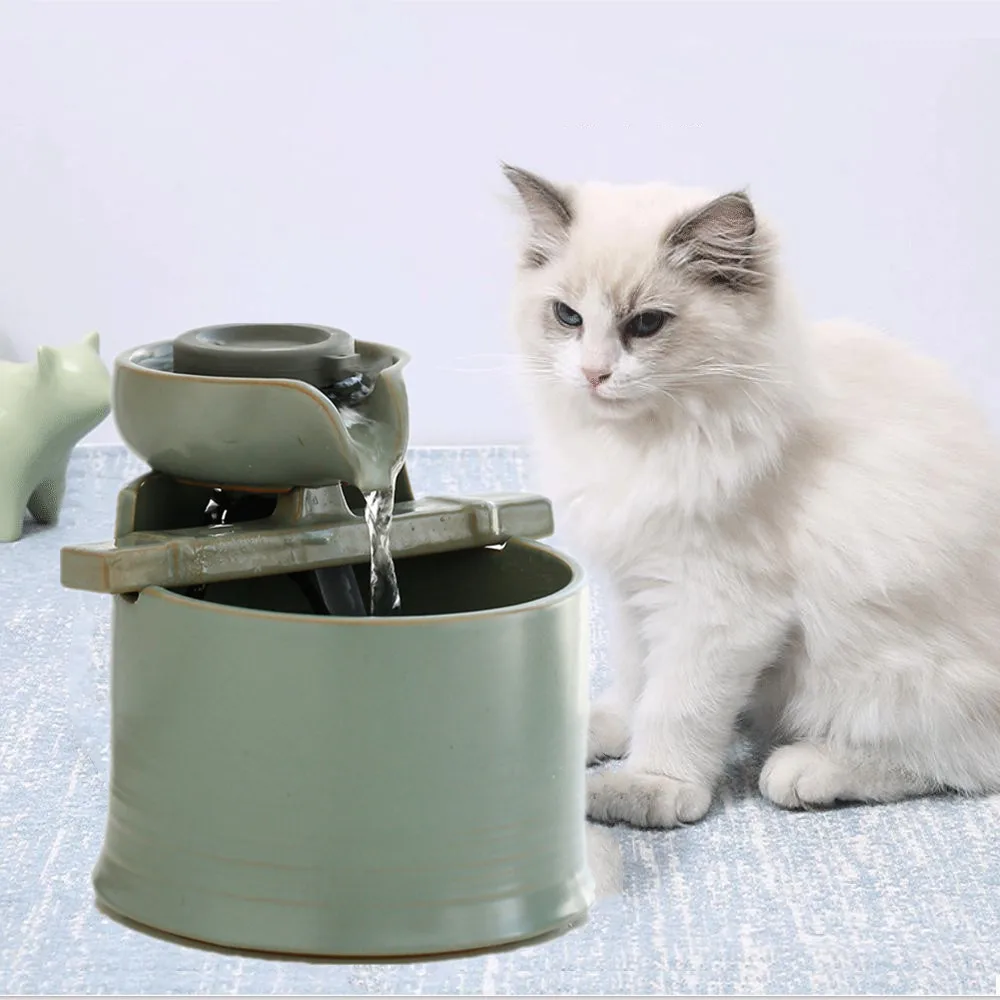 Multifunctional Ceramic Water Fountain for Cats, Indoor Decor, Automatic Cat Drinking Bowl,Cat Accessories,Celadon Pet Bowls