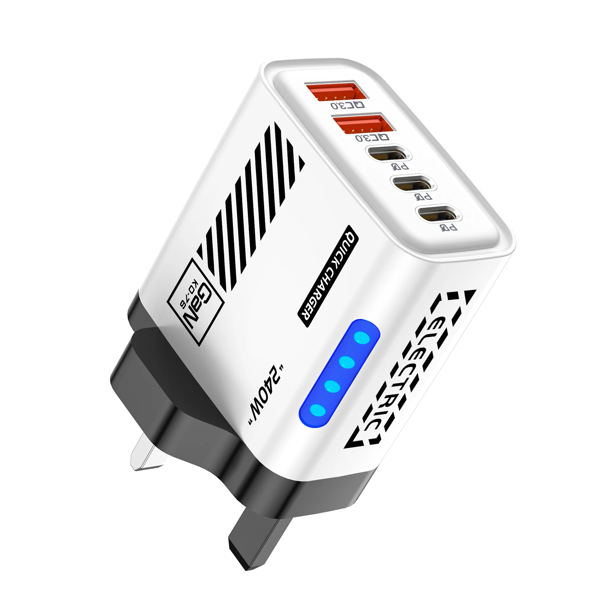 GaN 5-in-1 USB-C Ladegerät 240W PD Quick Charge 3.0 EU US UK Ladestecker Schnellladung für iPhone 17 16 15 Samsung Xiaomi Huawei