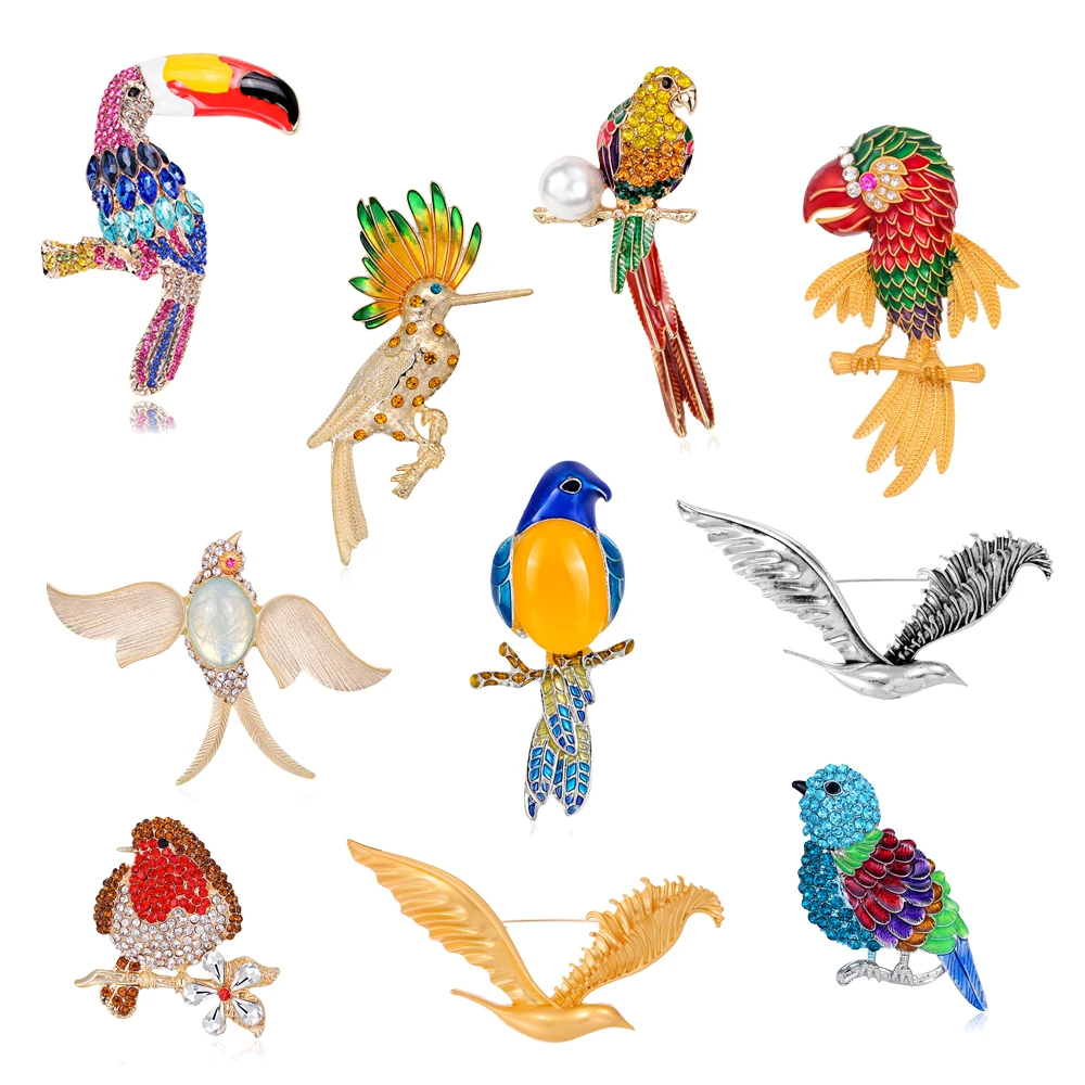 حار بيع المينا الببغاء ابتلاع العقعق النسر بروش حجر الراين الحيوان دبوس لامعة كريستال الطيور اكسسوارات مجوهرات هدايا