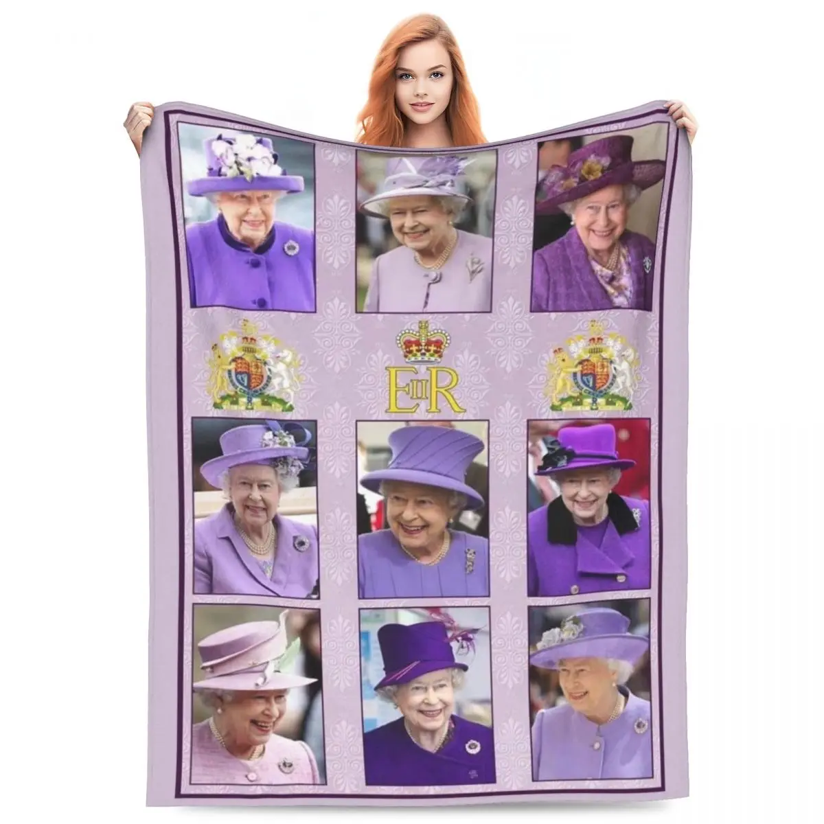 Soft Warm Blanket Travel Elizabeth II Throw Blanket Princess Purple Hats Flannel Bedspread Couch Chair Graphic Sofa Bed Cover