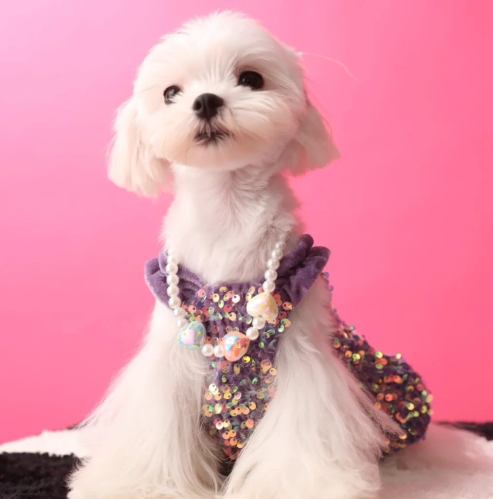 Luxury Soft Velvet Blingbling Puppy Gilr Dresses, Small Dogs York, Christmas, Birthday Party Coats, Kleider