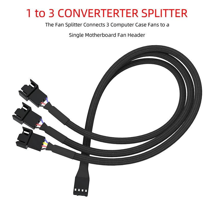 Cylarix PWM Fan Splitter Cable PC 4Pin 1 to 4 Ways Fan Power Extension Adapter Cable Black Sleeved Braided Cable 27cm/10.5 inche