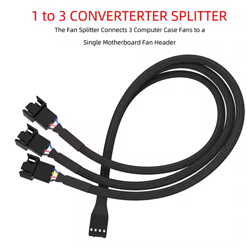Cylarix PWM Fan Splitter Cable PC 4Pin 1 to 4 Ways Fan Power Extension Adapter Cable Black Sleeved Braided Cable 27cm/10.5 inche - Image 2