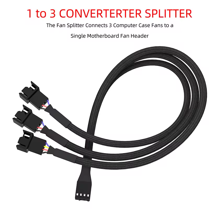 Cylarix PWM Fan Splitter Cable PC 4Pin 1 to 4 Ways Fan Power Extension Adapter Cable Black Sleeved Braided Cable 27cm/10.5 inche - Image 2