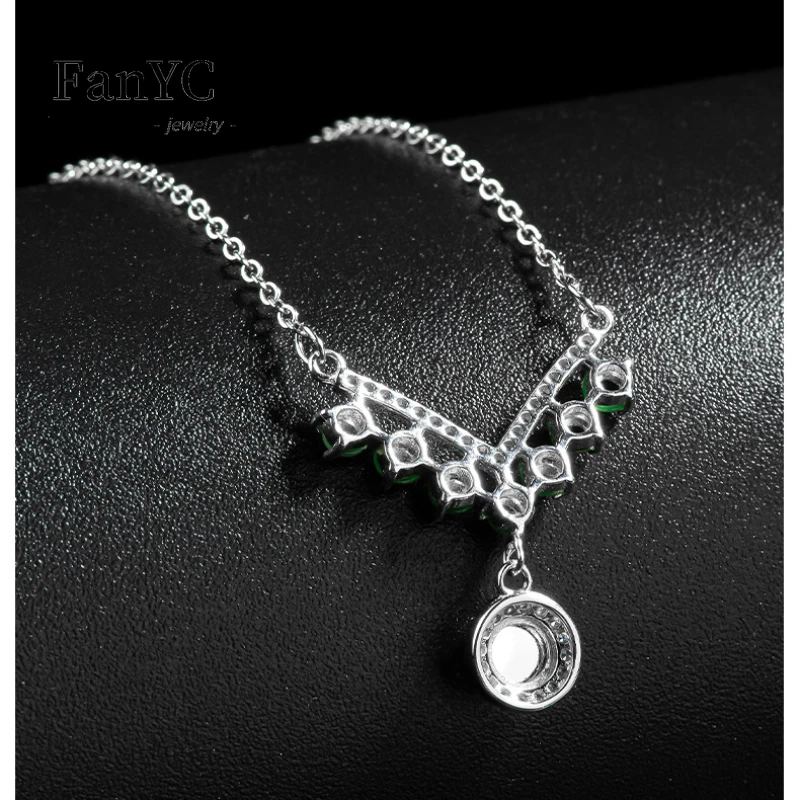 Natural A-goods Jadeite Green Egg Pendant S925 Silver Inlaid High-grade Fashion Ice Jade Necklace Set Chain Ladies Holiday Gift