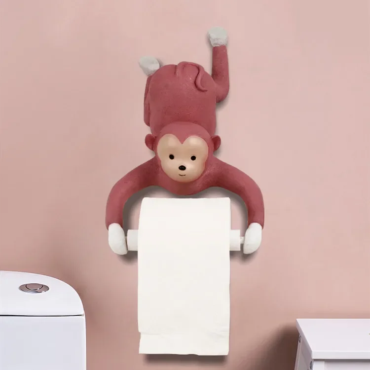 

Resin Monkey Wall-mounted Tissue Holder Paper Roll Holder Cartoon Animals Pink Paper Towel Storage Rack Decorative Ornaments