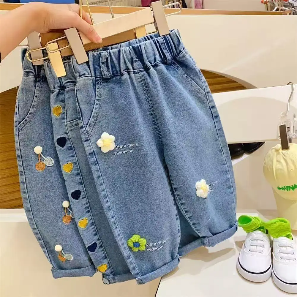

Girls' Jeans for Spring and Autumn New Cartoon Pants Mid size Children's Boutique Fashionable and Loose Casual Pants