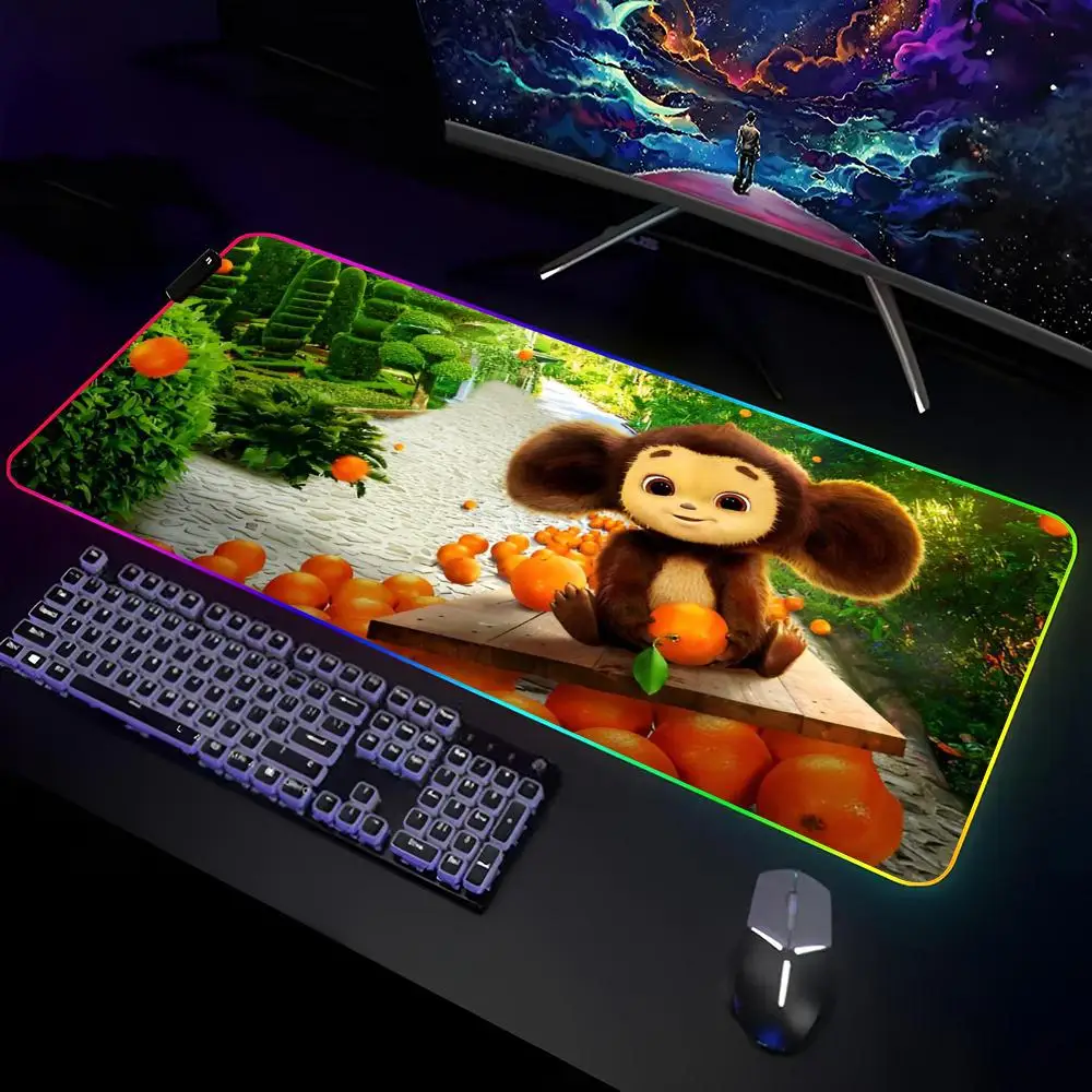 Cute canvas Cheburashka Mouse Pad  Gamer RGB Deskmat Keyboard Mat Gaming Laptops LED Mousepad Desk Protector Anime Mause Mats