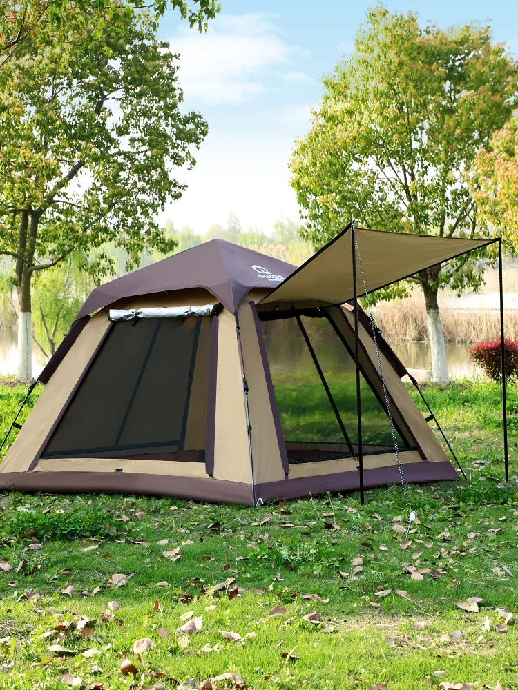 

Outdoor Park Leisure Fully Automatic Quick Opening Rain Proof and Sunscreen Thickened Camping Tent with Awning for 3-4 People