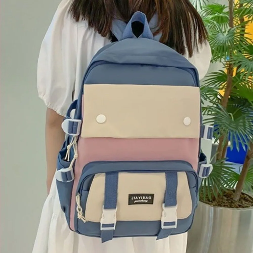 Simple Nylon Backpack Large Capacity Korean Color Book Bag Multifunction Breathable School Bag Students