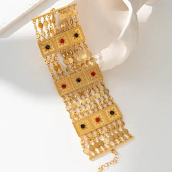 Handmade Kurdish Bridal Cuff Bracelet Gold Plated Ethnic Arabic Women Soft Metal Bangles Pulseras Mujer Turkish Bride Accessory