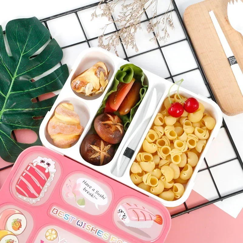 1000ml Kawaii Bento Box Kids Lunchbox Plastic Cute 5/6 Grid Student Snack Box Lancheira Infantil Fiambreras Para Comida