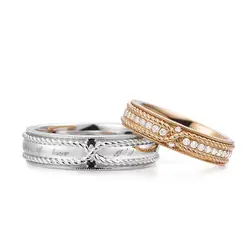 Designer Handcrafted Metal Rope Design S925 Sterling Silver Moissanite Men's & Women's Couple Rings Engraved Wedding