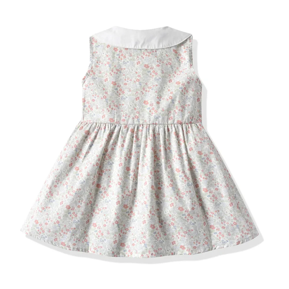 Vestido Floral de algodón para niños, vestido Retro francés sin mangas, cuello de Polo pequeño, primavera y verano, 2023