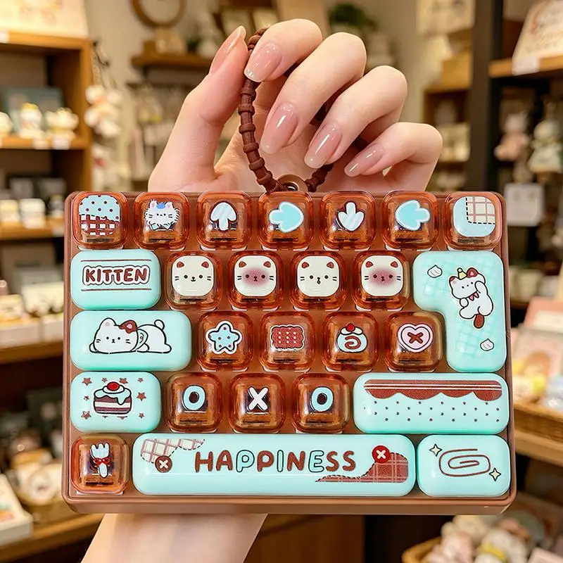 Cute Cartoon 26 Keys Fidget Keyboard Keychain Soft Silicone Stress Relief Kids Party Gift Backpack Decor