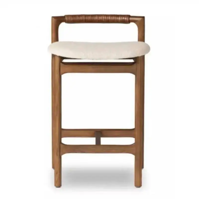 

Ретро-барные стулья из массива дерева, дизайнерские, современные, простые, винтажные, в скандинавском стиле, с кожаной спинкой, для дома, для кухонного острова, барная мебель A