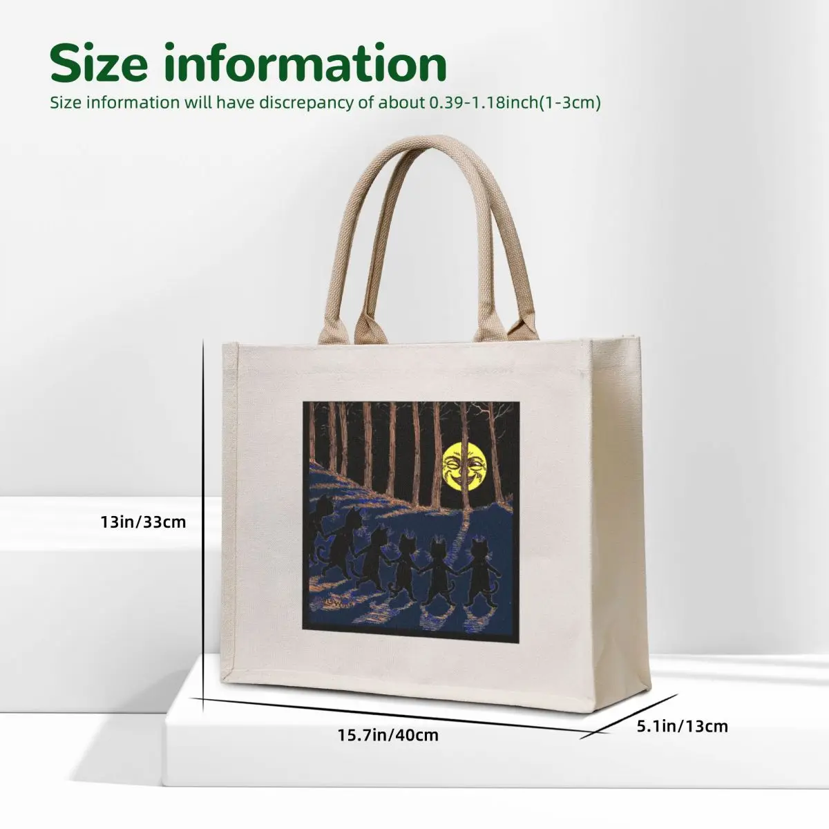 BLACK CATS and WINKING MOON : Vintage 1916 Abstract Louis Wain Print Tote Bag Portable shopping bag custom bags