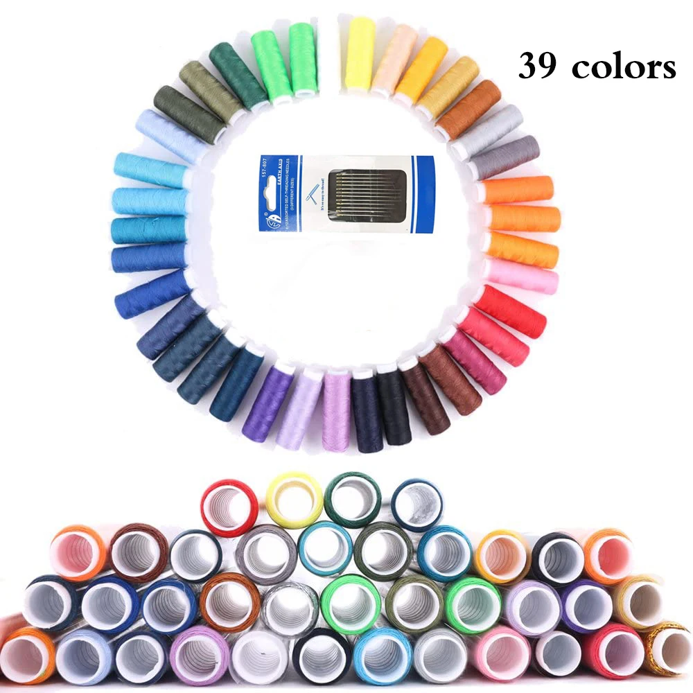 39 Colors Spools Polyester Sewing Thread Kit Hand Embroidery Polyester Thread Box with Needles for DIY Sewing Craft