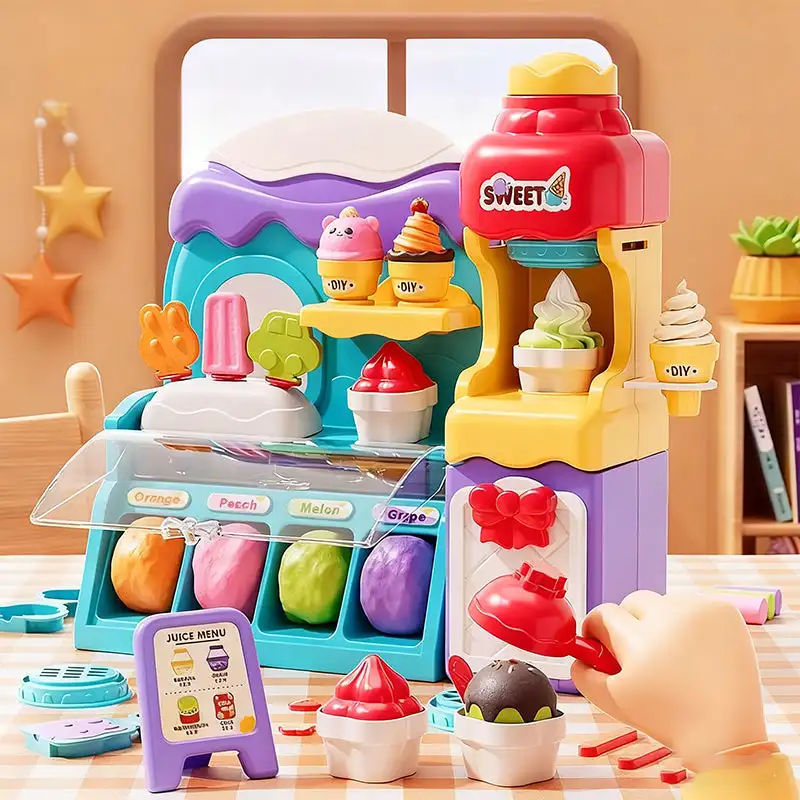어린이를 위한 DIY 아이스크림 플레이 도우 세트 몬테소리 역할 놀이 음식 장난감 주방 액세서리 어린이 소녀 소년 선물