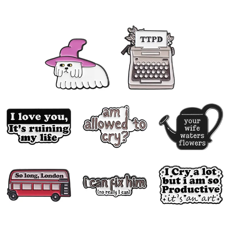 English letter short sentence series brooches, dog car-shaped decorative pins, Cartoon badge accessories for friends as gifts