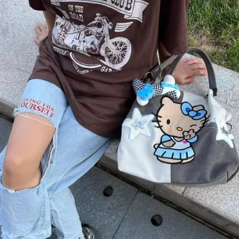 

Sanrio большая вместительная сумка через плечо Hello Kitty для женщин, кавайная сумка, прочная роскошная дизайнерская сумка