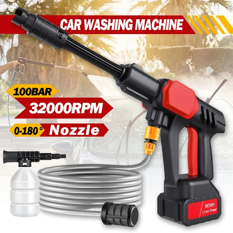 Newest Electric Cordless High Pressure Car Wash Gun Washer 100Bar Foam Generator Spray Cleaner Car Wash Cleaning Machine