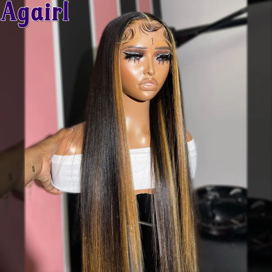 Blonde with Black Highlight Colored Straight 13X6 13X4 Lace Front Wigs Peruvian Virgin Human Hair Wigs 6X4 Lace Wigs For Women