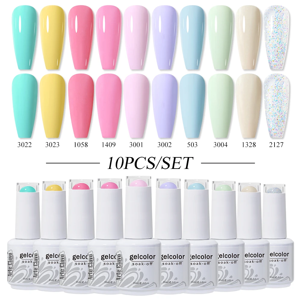 Arte Clavo 10pcs 15ml Set Gel Nail Polish Set Color Nail Gel Semi Permanent UV LED Varnish Nail Art Design Soak Off Nail Gel Set