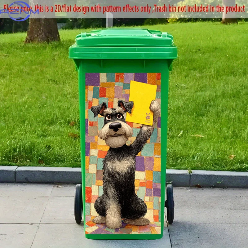 [2D Flat Printing] 1pc 2D Pattern Printed Kitchen Trash Can Sticker, X Cm Schnauzer Holding Yellow Card Theme Kitchen Home Dec