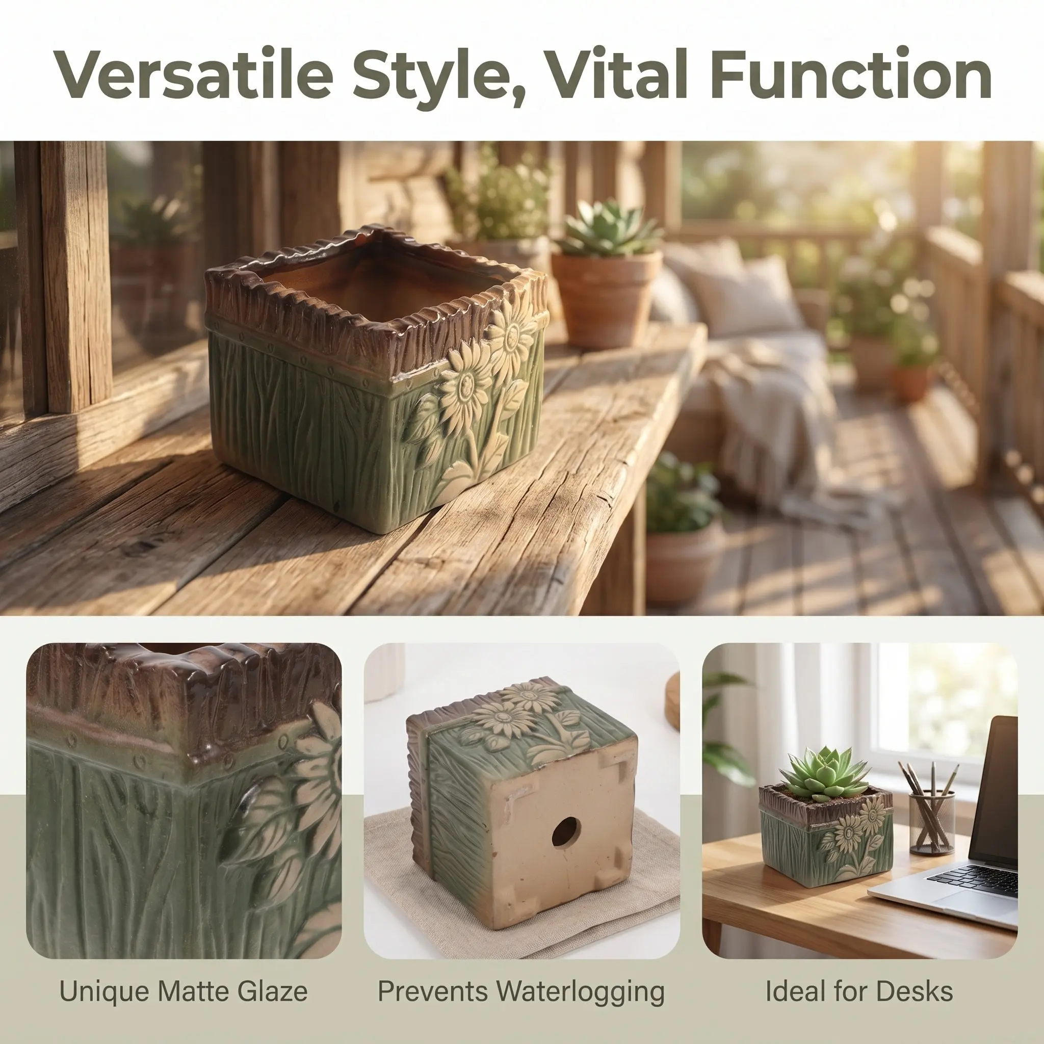 Ceramic Succulent Planter Pot Square Mini 3.7 Glaze Small Plant Container Windowsill Desk Decorative Planter Pot Ombre Ceramic