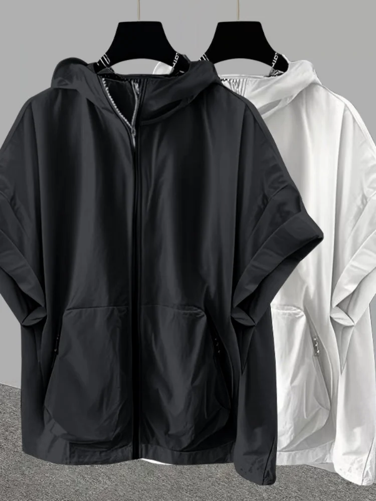 2026 New Spring Summer Unisex Sun Protection Windbreaker Jacket Techwear Zip Up Hooded Short Sleeve Cargo Outwear Tops