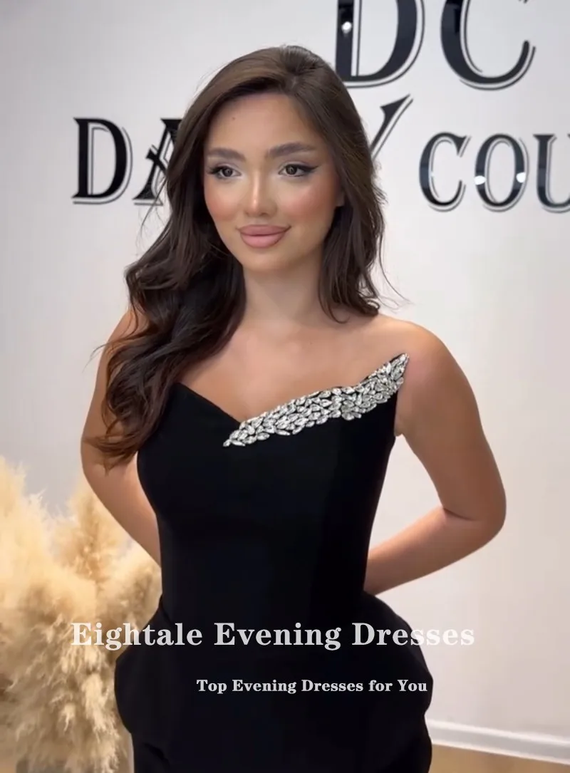 فستان سهرة عربي Eightale فستان حفلات إسلامي مخصص برقبة على شكل حرف V مطرز بحورية البحر باللون الأسود لحفلات الزفاف