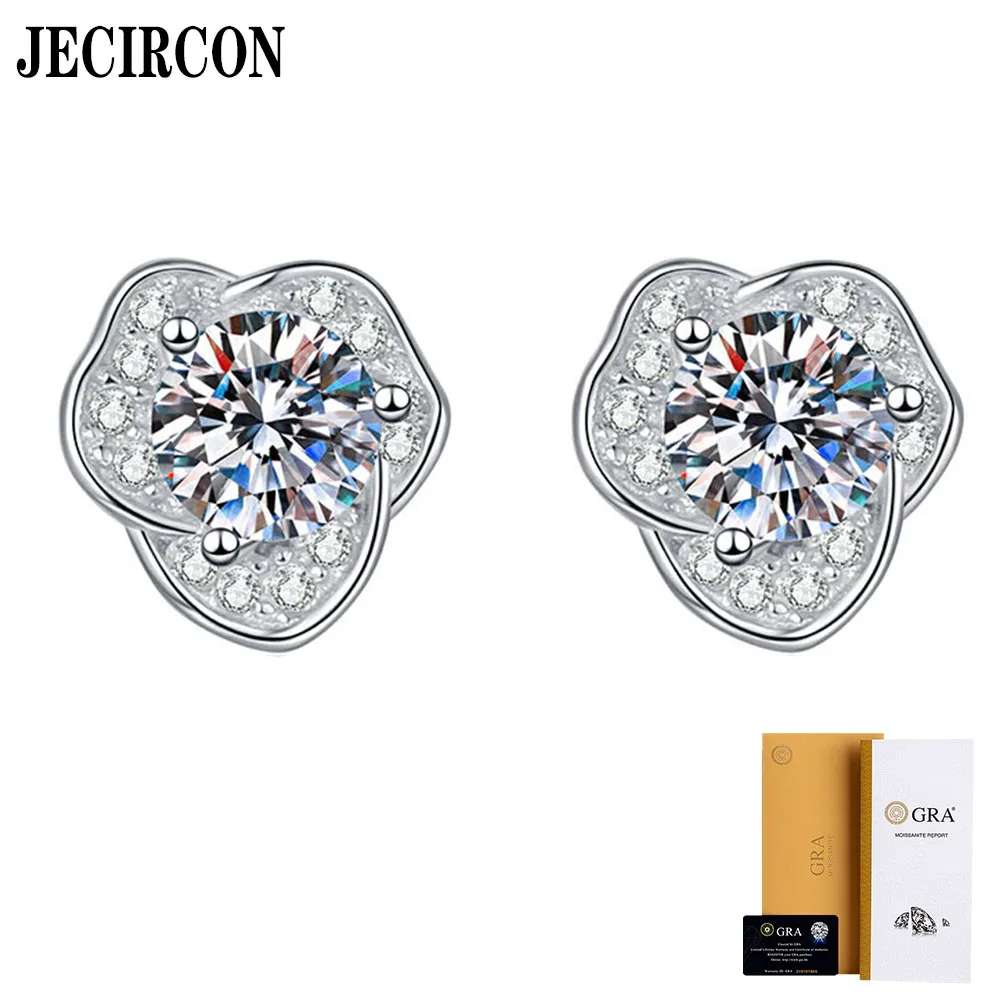 

JECIRCON Women S925 Sterling Silver Stud Earrings Light Luxury Camellia Moissanite Earrings European and American Trend Jewelry