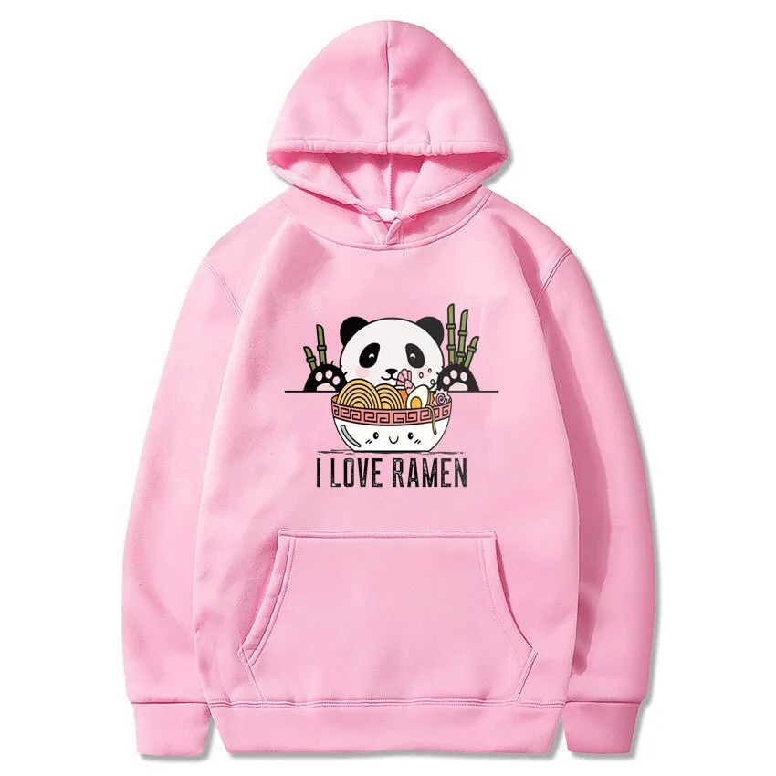 I Love Ramen Hoodies Women Kawaii Panda Long Sleeve Harajuku Women Clothes Fashion Hoodie Femme Oversized Hooded Sweatshirt