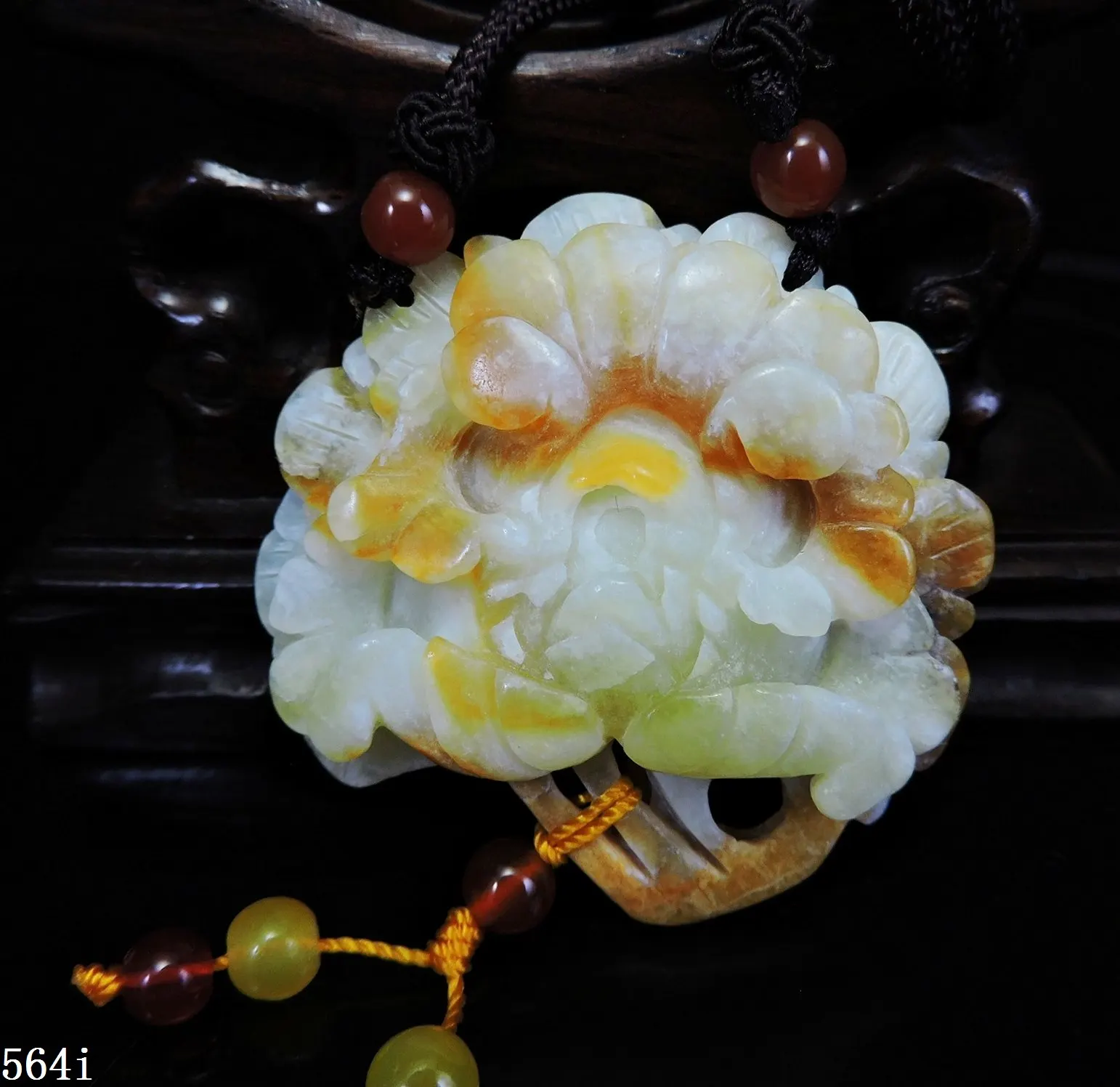 Jade Jewelry Natural Jade Pendant Necklace Hand-Carved peony flower Jadeite Necklace Pendant Gift No Treatment 564i