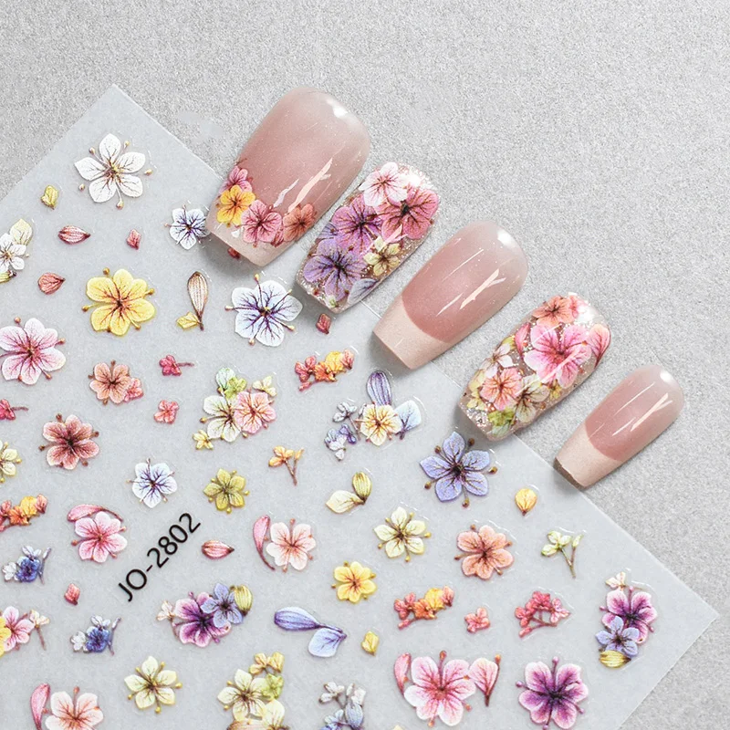 

3d Nail art Emboss Stickers Dry Petals Florals Blue Pink Yellow Purple Flowers Decals For Nail Decorations Manicures Beauty