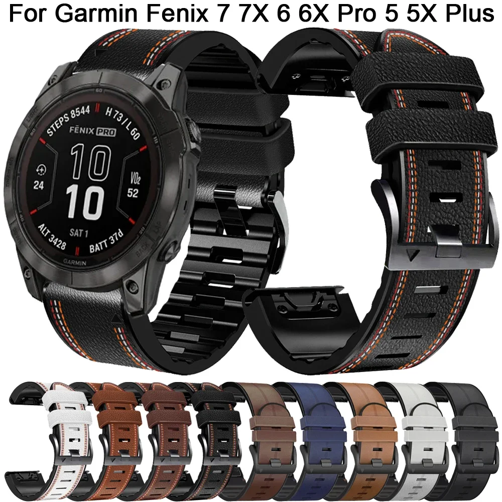 26 22mm Strap Bracelet For Garmin Fenix 7 7X 6 6X Pro 5X Plus 3HR 945 955 Tactix Bravo Delta Mk2i PU Leather Silicone Watch Band