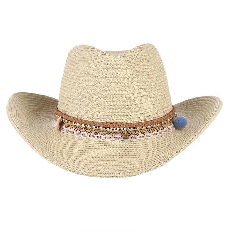 Western Cowboy Hat for Women Men Summer Wide Brim Cowgirl hat Sun Beach Straw Hats