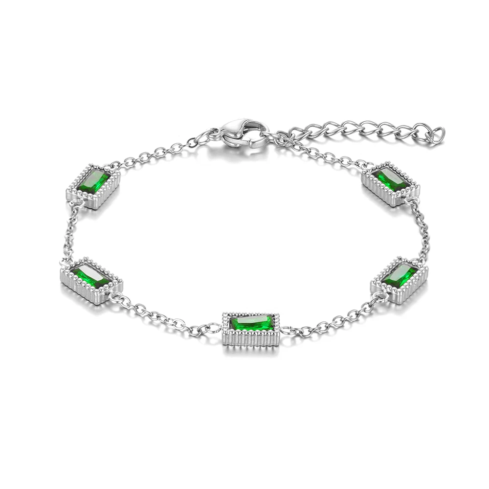 Stainless Steel Europe And America Minimalist Fashion Splicing Green Zircon Stone Bracelet Jewelry Gift Women