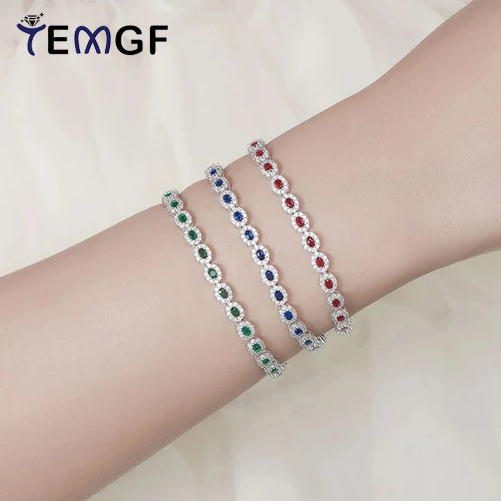 

Браслеты TEMGF с искусственным синтезацией позвоночника, стерлинговое серебро 925 пробы для женщин, вечерние модные роскошные ювелирные изделия, красный/синий/зеленый