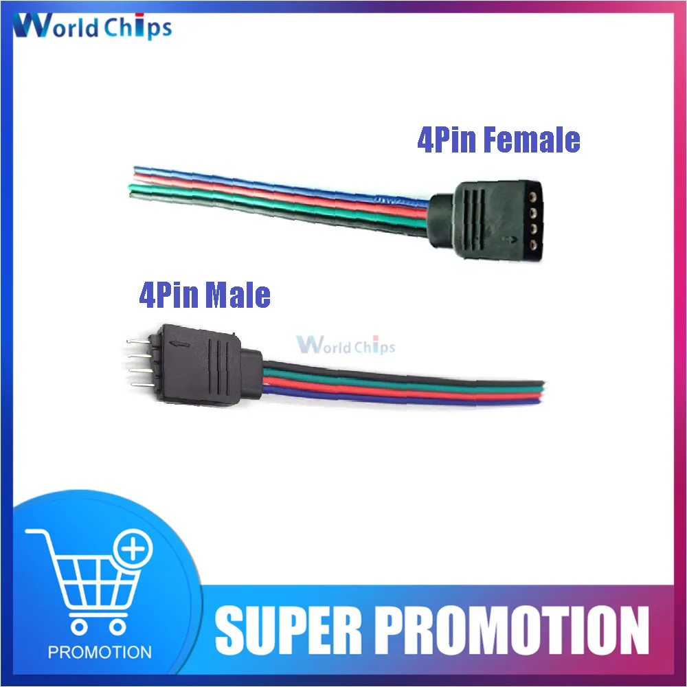 1Pcs 10cm 4Pin Female Male Wire Terminal Adapter Cable Wire Connector for SMD3528 5050 Colorful RGB LED Flexible Strip Light