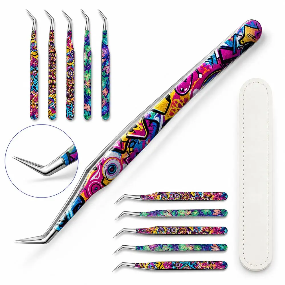 Metal Curved Stickers Tweezers High Precision Anti-static Lashes Extension Tweezer Cartoon Bean Tweezers Beauty Makeup Tools