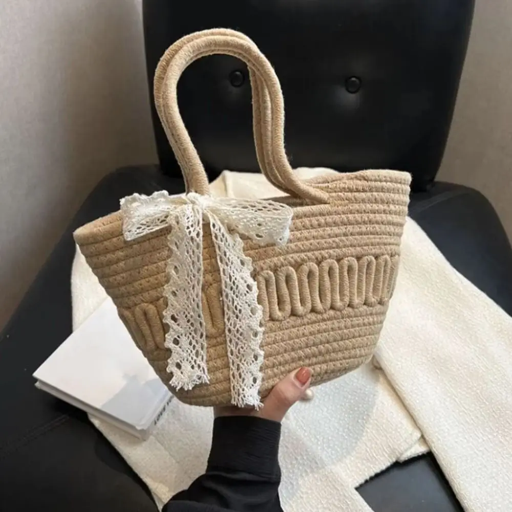 

Cotton Hand Woven Straw Handbag Large Capacity Handmade Holiday Beach Bag Multifunctional Minimalist Hand-woven Bag Mobile Phone