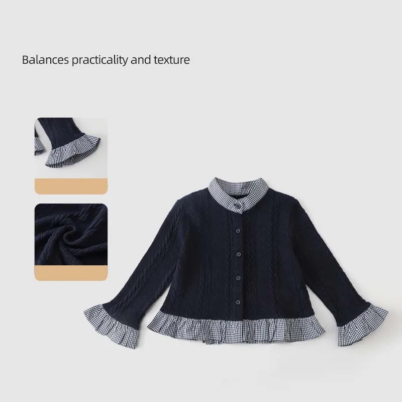 RAISE Spring Children Girls Undershirts Cotton Plaid Spliced Infant Babys Girls Shirts Single Breasted Teens Girls Long Sleeves